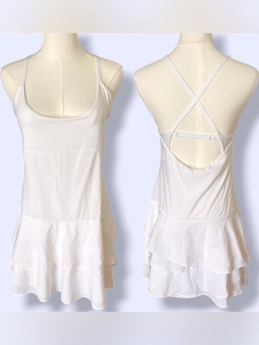 Offline By Aerie Tennis Dress in white with a sleeveless fit and ruffle hem